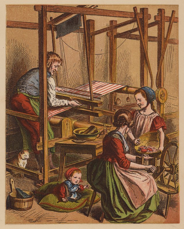 The Weaver (värilitografia) tekijältä Oskar Pletsch