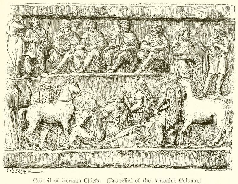 Saksan päälliköiden neuvosto. (Antoninuksen pylvään Bas-Relief) tekijältä P. Sellier