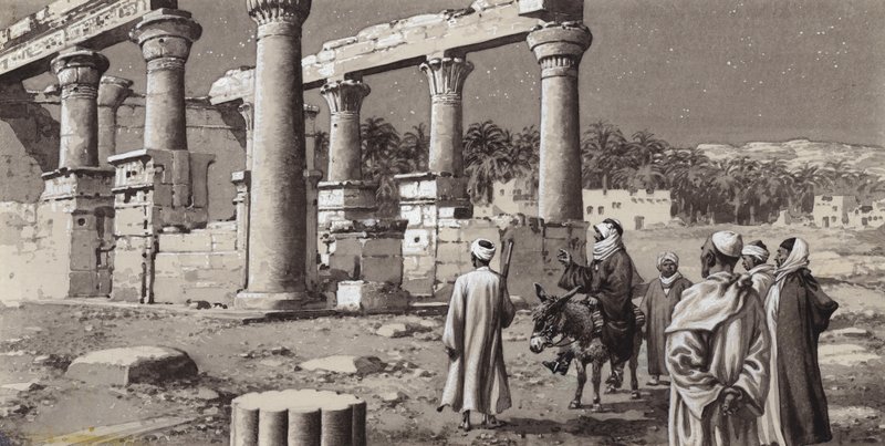 Egyptin raunioitunut temppeli (guassi paperille) tekijältä Pat (1907-95) Nicolle