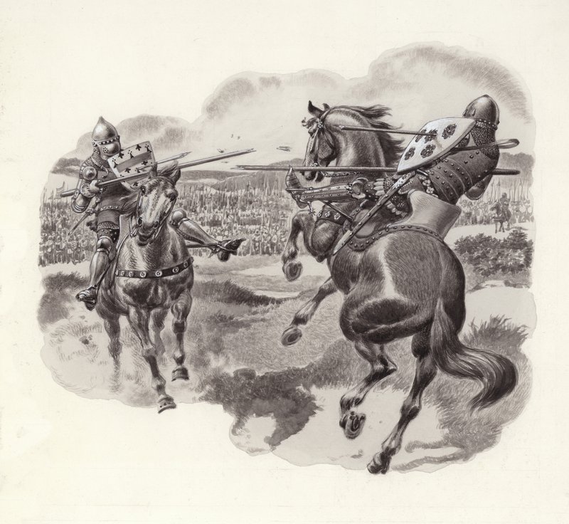 Ritarit Poitiersin taistelussa (guassi paperille) tekijältä Pat (1907-95) Nicolle