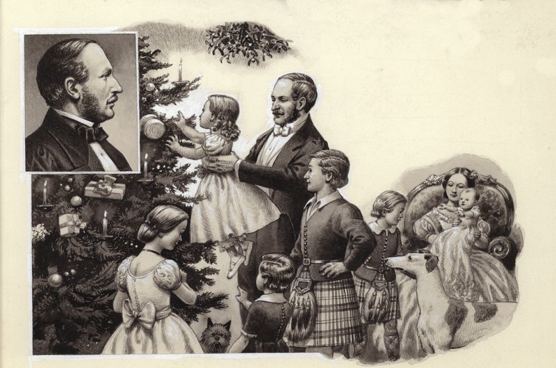 Prinssi Albert ja kuninkaallinen joulukuusi (guassi paperille) tekijältä Pat (1907-95) Nicolle