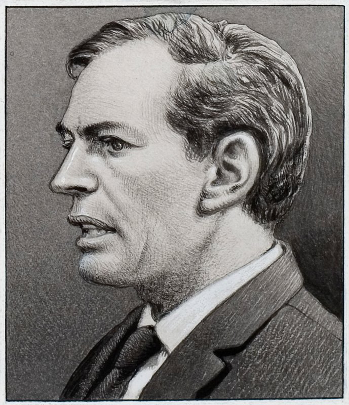 Professori Christiaan Barnard (guassi paperille) tekijältä Pat (1907-95) Nicolle