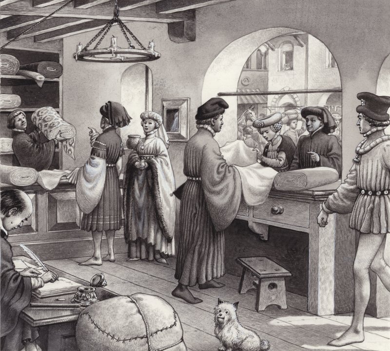 Kangaskauppiasliike renessanssin Italiassa (guassia paperille) tekijältä Pat (1907 95) Nicolle