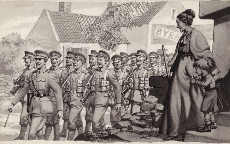 Brittisotilaat marssivat (guassi paperille) tekijältä Pat (1907 95) Nicolle
