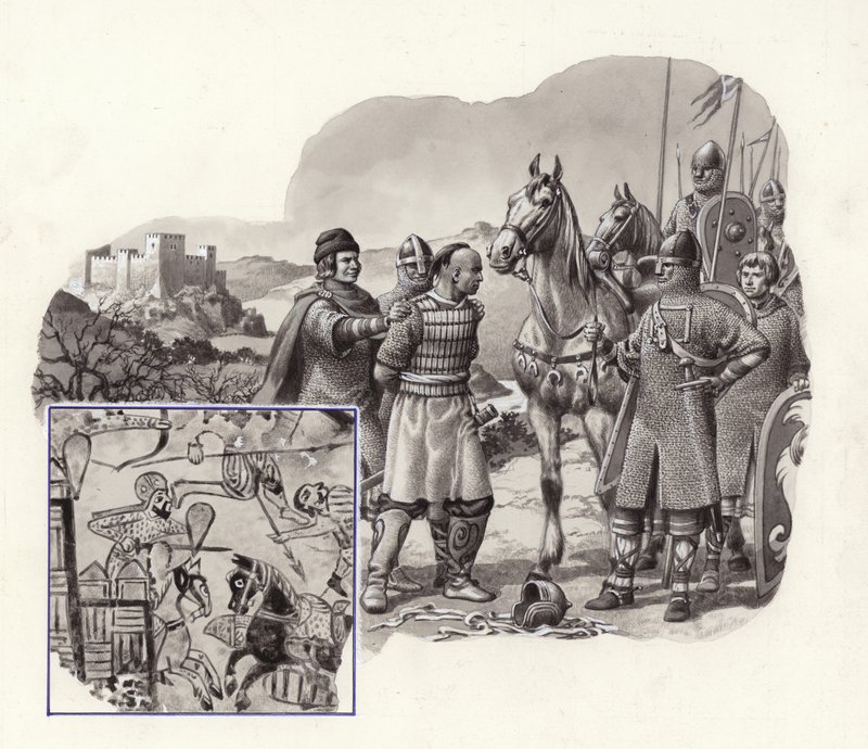 Ristiretkeläiset Turkissa 1100-luvulla (guassi paperille). tekijältä Pat (1907 95) Nicolle