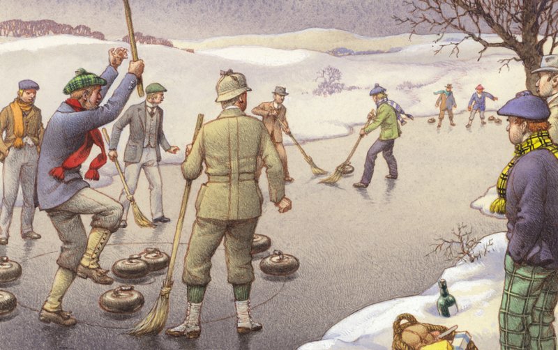Curling Skotlannissa (guassia paperille) tekijältä Pat (1907 95) Nicolle