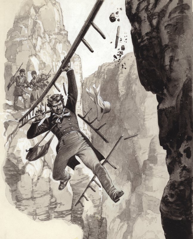 Henry Creswicke Rawlinson Behistunissa (guassi paperille) tekijältä Pat (1907 95) Nicolle