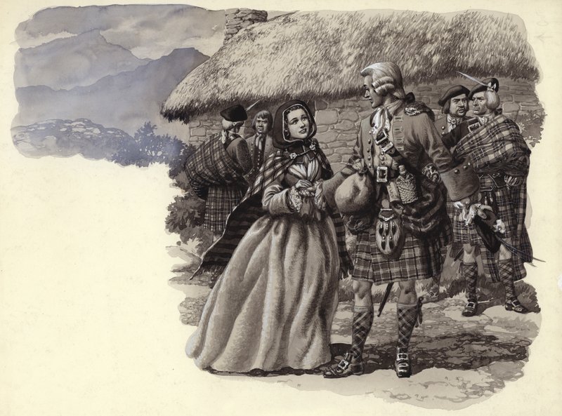 Prinssi Charles Stuart, nuori pretendentti, ja Flora Macdonald (guassi paperille) tekijältä Pat (1907 95) Nicolle
