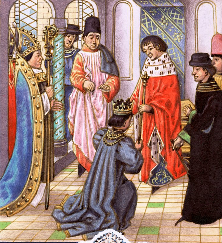 Rikhard II luopuu kruunustaan Henry Bollingbrokelle, myöhemmin Henrik IV:lle. tekijältä Pat (1907 95) Nicolle
