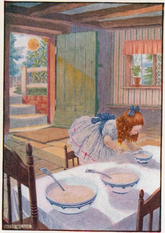 Hän meni pienen pienen karhun puuroon (väri litho) tekijältä Patten Wilson