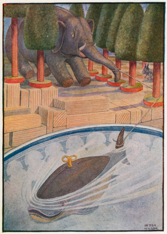 Valas alkoi vetää ja norsu alkoi vetää (väri litho) tekijältä Patten Wilson