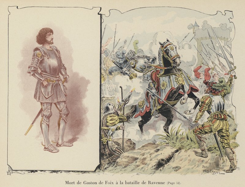 Nemoursin herttua Gaston de Foix kuoli Ravennan taistelussa, Italiassa, 1512 tekijältä Paul de Semant