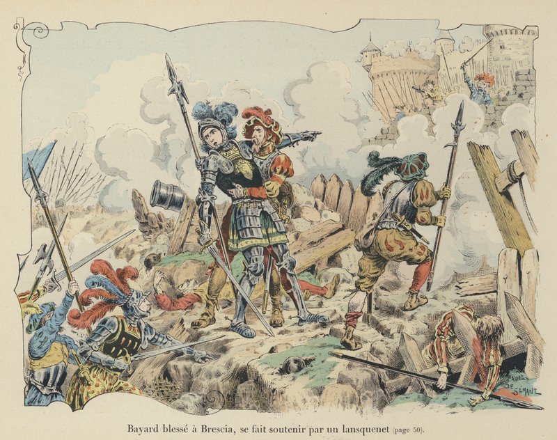 Chevalier de Bayard haavoittui Brescian piirityksessä, Italiassa, 1512 tekijältä Paul de Semant