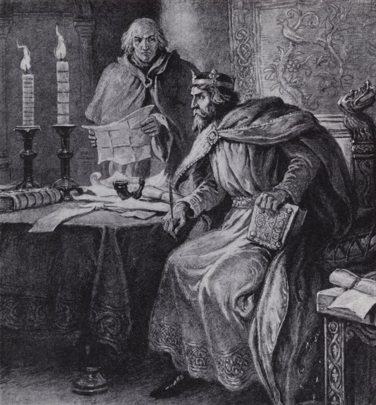 Alfred Suuri, Wessexin kuningas, ja hänen kynttiläkellonsa (litho) tekijältä Paul (after) Hardy