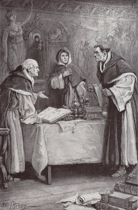 Kuvitus Charles Readen luostarille ja tulisijalle (litho) tekijältä Paul (after) Hardy