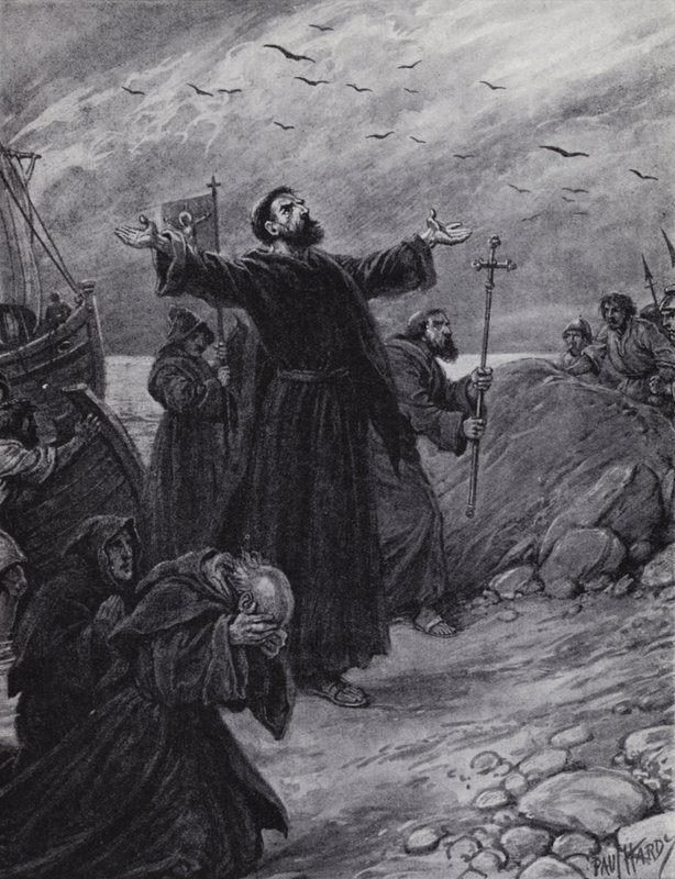 St Augustine saapuu Kentiin, 597 jKr (litho) tekijältä Paul (after) Hardy