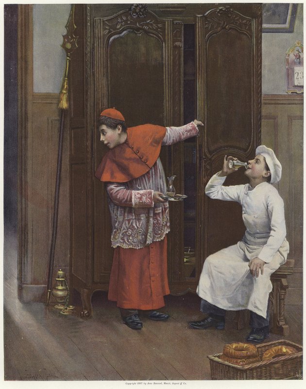 Kaksi nuorta poikaa yllään puvut väri litho tekijältä Paul Charles Chocarne Moreau