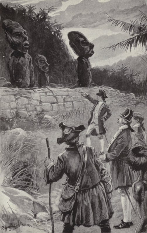Pääsiäissaaren patsaiden tutkiminen (litho) tekijältä Paul Hardy