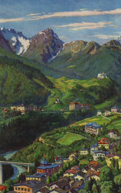 Sveitsin kylpylät: Tarasp, Schuls, Vulpera (väri litho) tekijältä Paul Kutscha