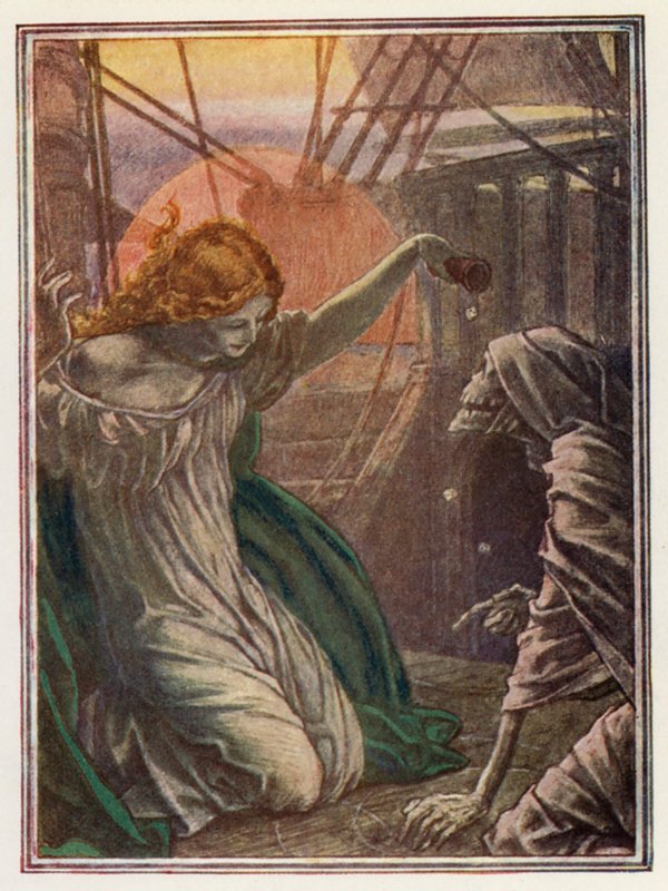 Kuvitus Coleridgen teokseen "The Ancient Mariner" (värilitografia). tekijältä Paul Vincent Woodroffe