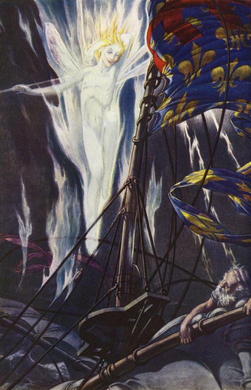 William Shakespearen Myrsky, näytös I, kohtaus 2 (värilitho) tekijältä Paul Vincent Woodroffe