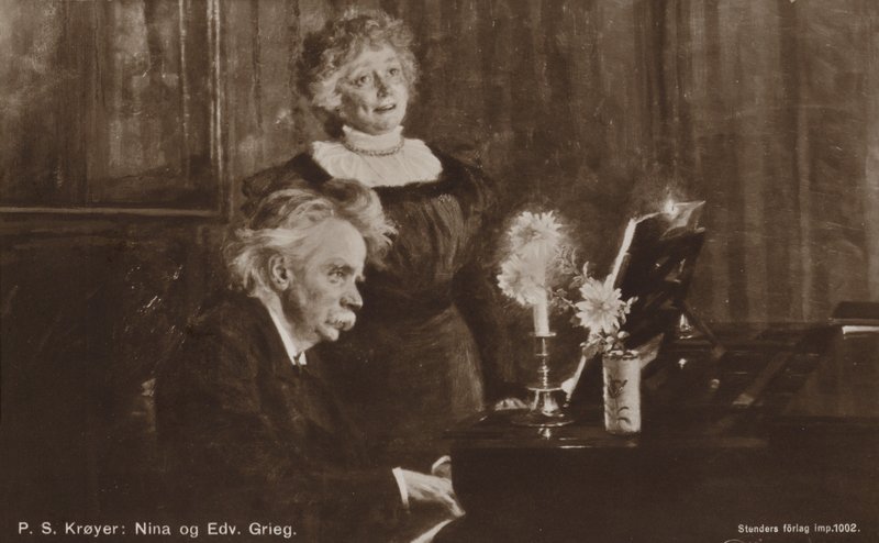 Edvard ja Nina Grieg pianon ääressä tekijältä Peder Severin Krøyer