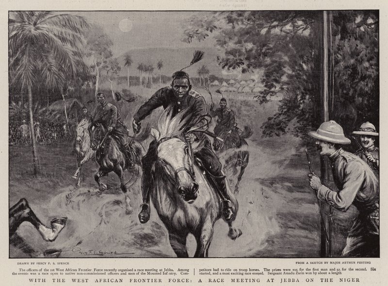 Länsi-Afrikan rajajoukkojen kanssa, rotukokous Jebbassa Nigerissä tekijältä Percy F.S. Spence