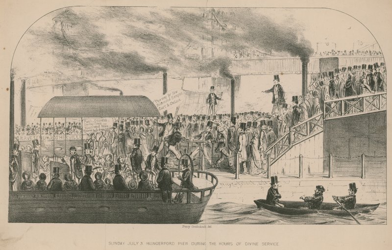 Hungerford Pier jumalanpalveluksen aikana tekijältä Percy Cruikshank