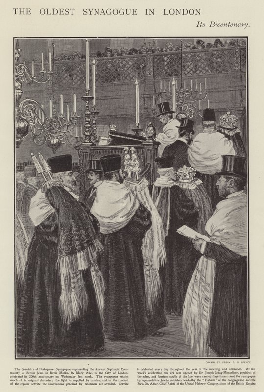 Espanjan ja Portugalin synagogan, Lontoon vanhimman synagogan (litho) 200-vuotisjuhla tekijältä Percy F.S. (after) Spence