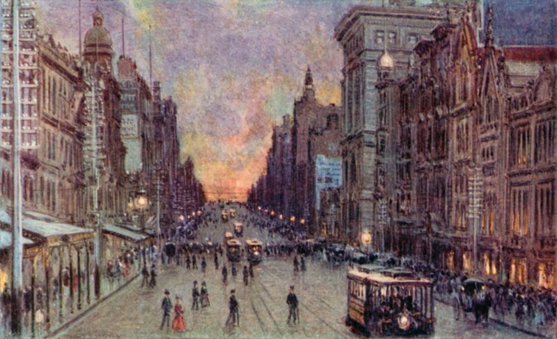 Collins Street, Melbourne (väri litho) tekijältä Percy F.S. (after) Spence