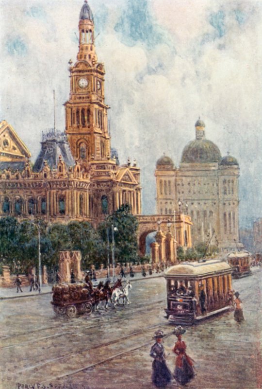 Kaupungintalo, Sydney (väri litho) tekijältä Percy F.S. (after) Spence