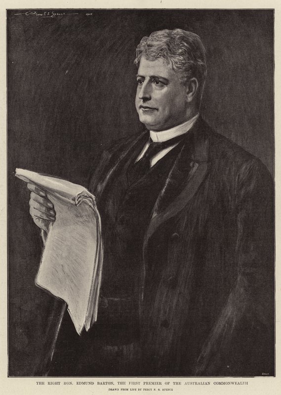 Kunnianarvoisa Edmund Barton, Australian kansainyhteisön ensimmäinen pääministeri. tekijältä Percy F.S. Spence