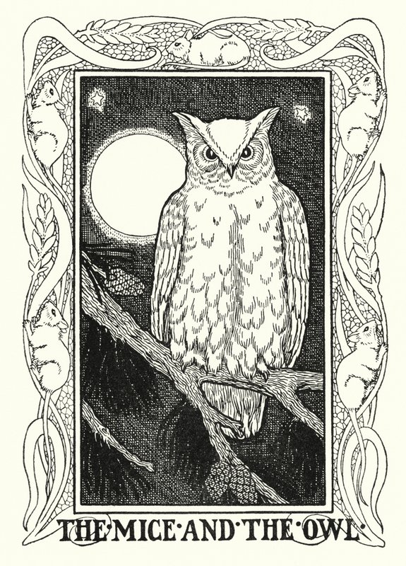 La Fontainen tarinoita: Hiiret ja pöllö (litho) tekijältä Percy James Billinghurst