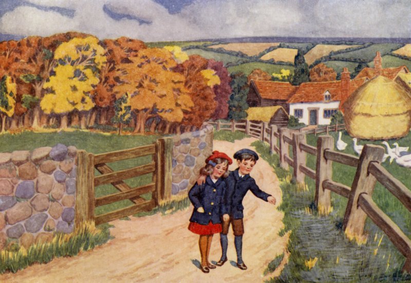 Kävely maatilalle (väri litho) tekijältä Percy James Billinghurst