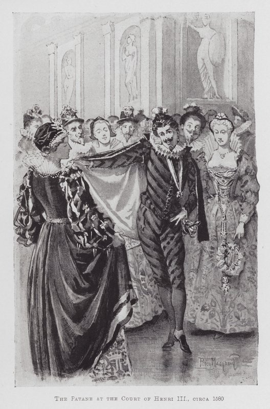 Tanssi: Pavane Henri III:n hovissa, noin 1580 (litho) tekijältä Percy Macquoid