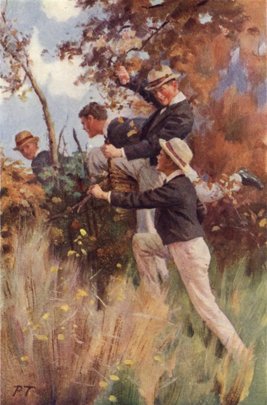 Ensimmäisen aidan yli (väri litho) tekijältä Percy Tarrant