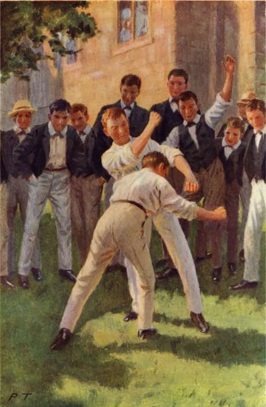 Tom menee sisään ja lyö kaksi voimakasta iskua (väri litho) tekijältä Percy Tarrant