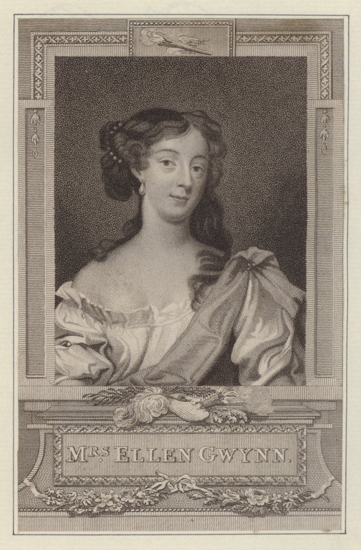 Nell Gwyn, kuningas Charles II:n rakastajatar (kaiverrus) tekijältä Peter (after) Lely