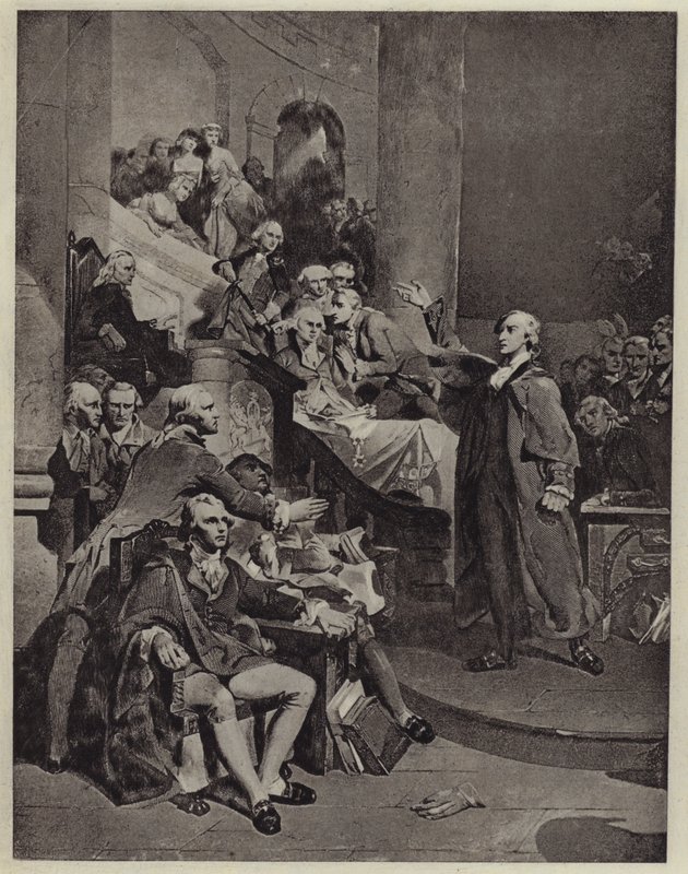 Patrick Henry pitämässä puheensa vuodelta 1765 (litho) tekijältä Peter Frederick (after) Rothermel