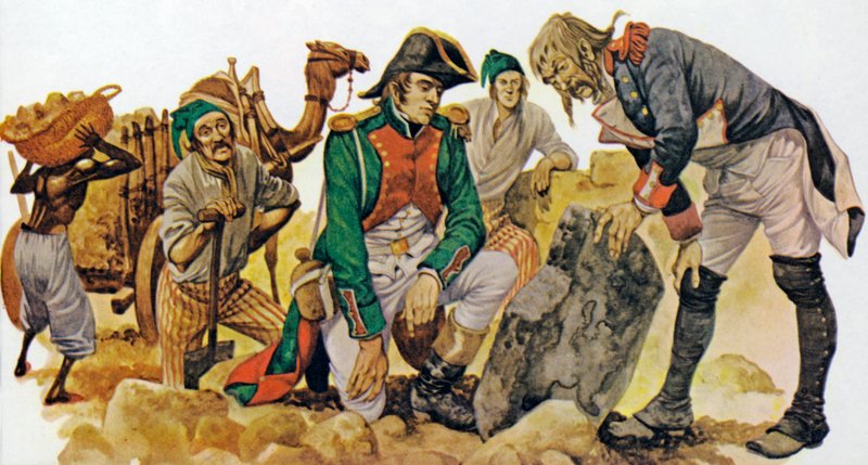 Rosetta-kiven löytö Egyptistä (väri litho) tekijältä Peter Jackson