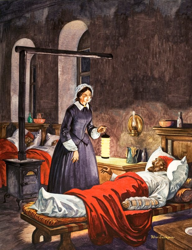Florence Nightingale. Lady with the Lamp vierailee sairaiden sotilaiden luona sairaalassa tekijältä Peter Jackson