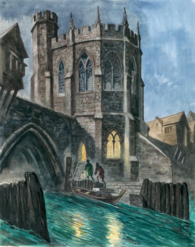 Kuvitteellinen jälleenrakennus St Thomasin kappelista vanhalla London Bridgellä tekijältä Peter Jackson