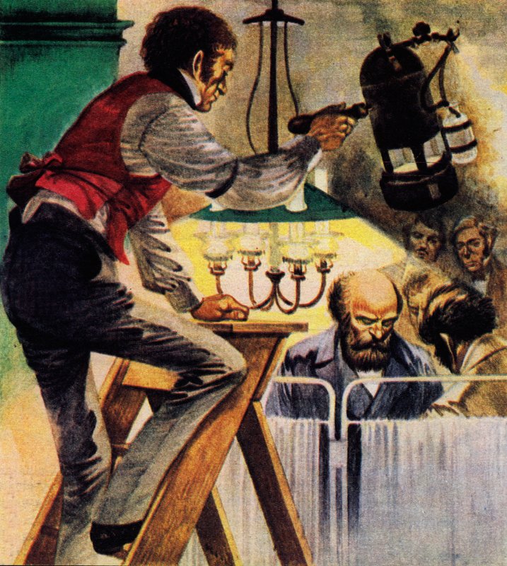 Joseph Lister vaati karbolisuihkeita leikkaussalissa (värilitho) tekijältä Peter Jackson