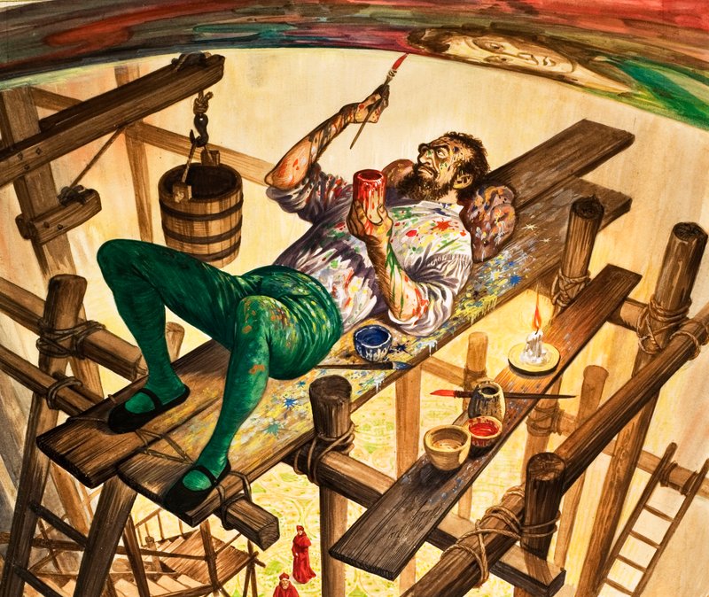 Michelangelo maalasi Sikstuksen kappelin kattoa Roomassa tekijältä Peter Jackson