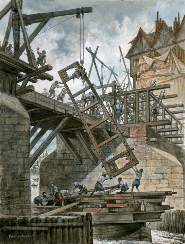 Nonesuch-taloa pystytetään vanhalle London Bridgelle tekijältä Peter Jackson