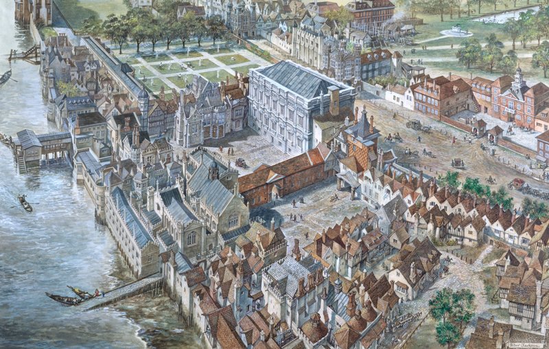 Vanha Lontoo rekonstruoitu: Whitehallin palatsi noin 1680 tekijältä Peter Jackson