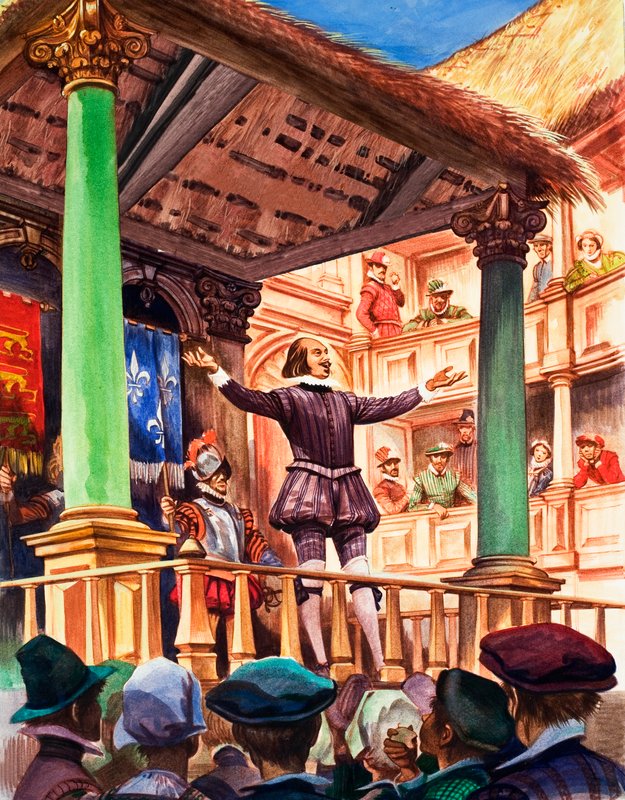 Shakespeare hiljattain rakennetun Globe-teatterin lavalla tekijältä Peter Jackson