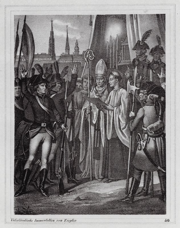 Itävaltalaisia sotilaita lähdössä taistelemaan ranskalaisia vastaan, Wien tekijältä Peter Johann Nepomuk Geiger