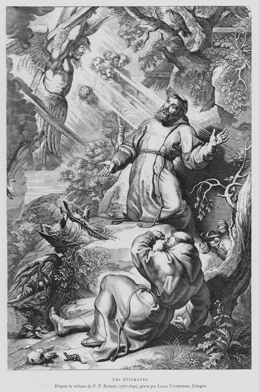 Pyhä Franciscus vastaanottamassa stigmat (litho) tekijältä Peter Paul (after) Rubens