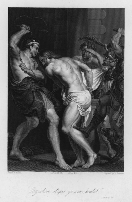 Kristuksen ruoskiminen, I Pietari II, 24 (kaiverrus) tekijältä Peter Paul (after) Rubens